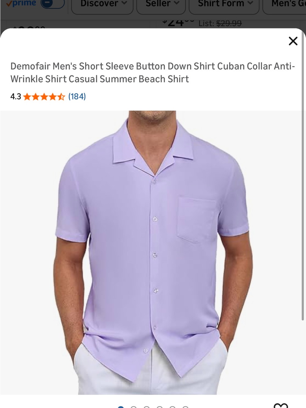 Men's Short Sleeve Cuban Collar Shirt - Lavender
